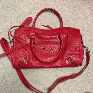 Red Leather Satchel Handbag - Women Bags